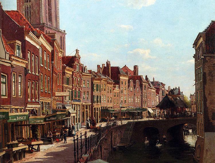 unknow artist Townsfolk shopping along the Oudegracht oil painting picture